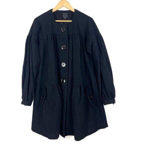 Women’s Anna Sui Black Wool Coat sz M Herringbone Oversized Lagenlook Artsy - Picture 1 of 12
